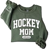 Chillever Personalized Hockey Mom Sweatshirt with Name on Sleeve, Ice Hockey Mama Sweater, Game Day Crewneck, Goalie Mom Hoodie