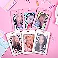6 Pcs Kpop Photocard Holder 2.1 x 3.3 Inch Kpop Cardholder Plastic Cover Holder Korean Decorative Stickers with Keychain