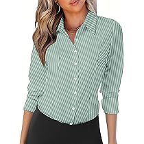 Zeagoo Womens Striped Button Down Long Sleeve Shirts V Neck