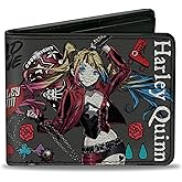 Buckle-Down DC Comics Wallet, Bifold, Harley Quinn Good Night Anime Pose and Icons Collage, Vegan Leather