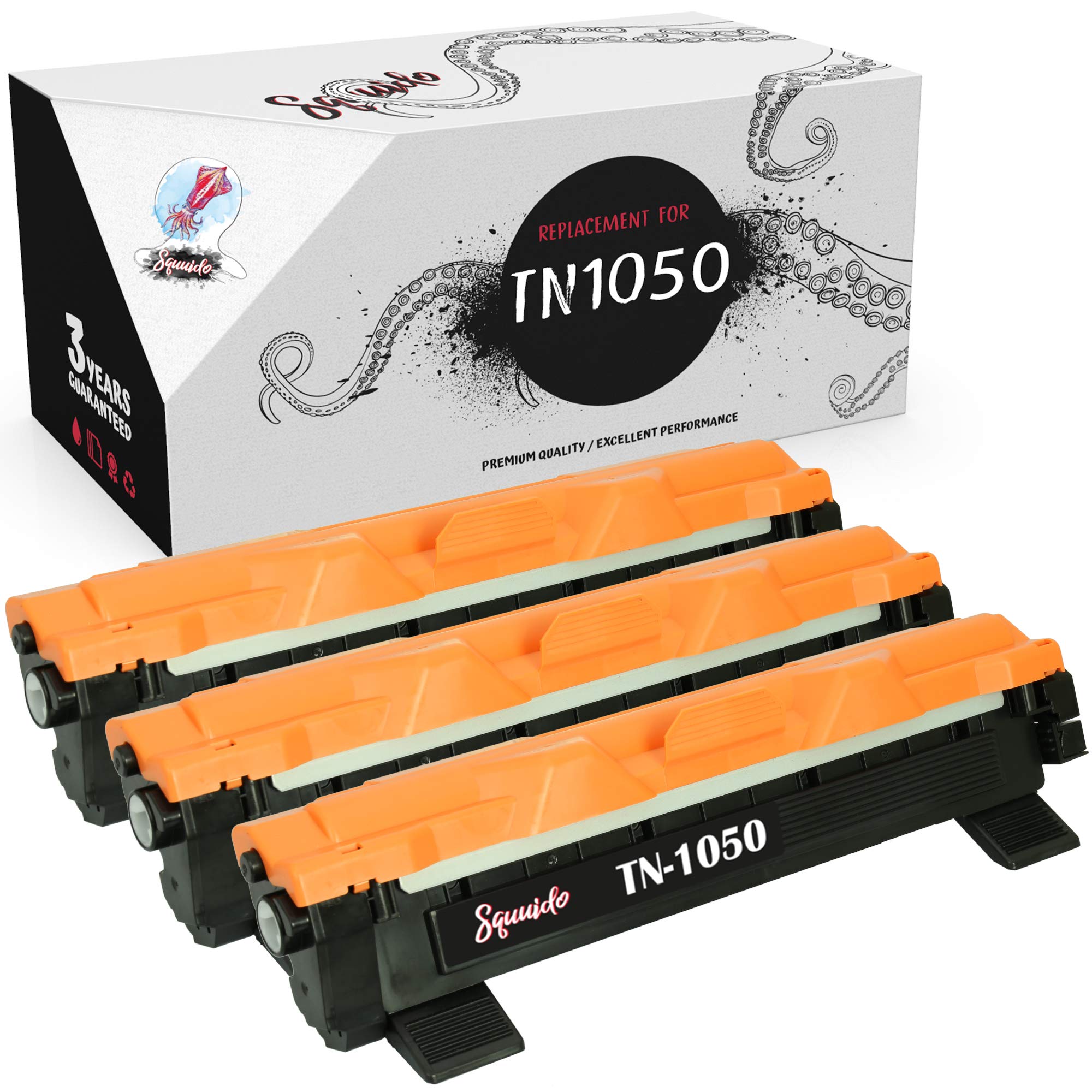 Squuido 3 toner cartridges TN1050 TN 1050 compatible with Brother MFC-1810 MFC-1910W HL-1110 HL-1112 DCP-1510 DCP-1512 DCP-1610W DCP-1612W HL-1210W HL-1212W | High Yield 1000 pages