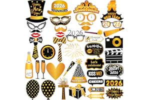 LEESKY 47Pcs New Years Eve Photo Booth Props 2026 New Year Photo Booth Props 2026 Nye for Happy New Year 2026 Decorations