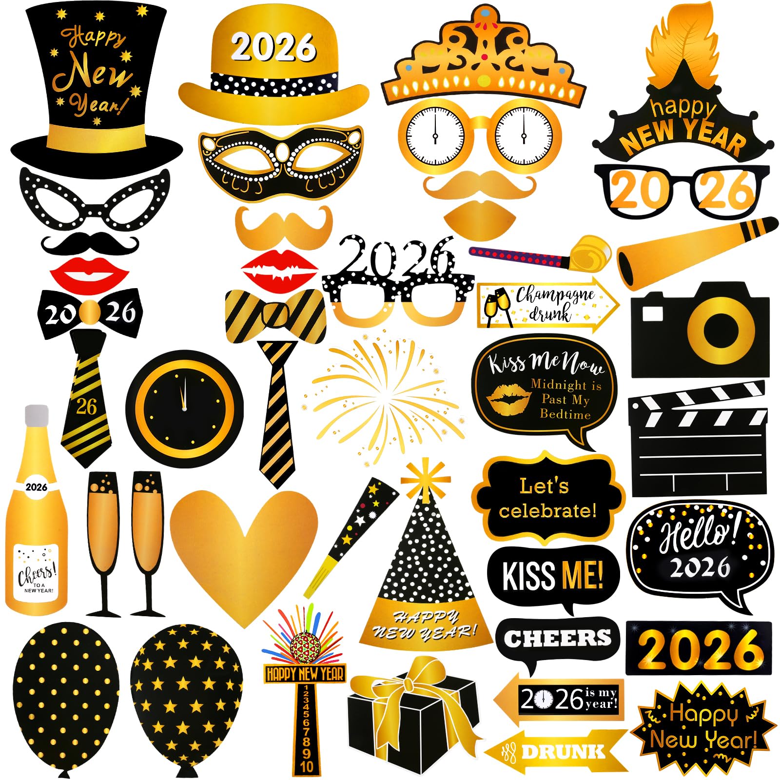 Photo 1 of 47Pcs New Years Eve Photo Booth Props 2026 New Year Photo Booth Props 2026 Nye for Happy New Year 2026 Decorations