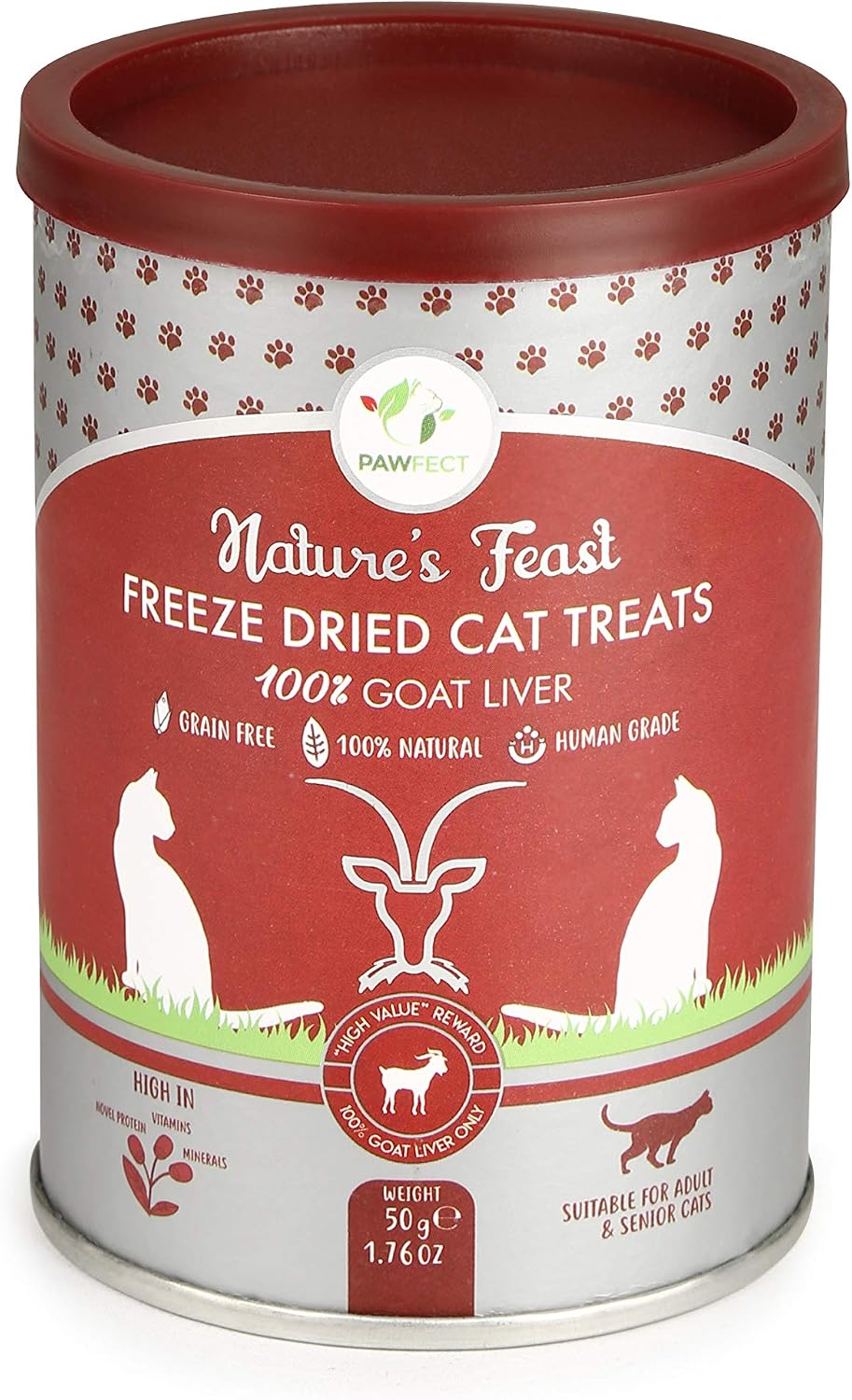 Pawfect Nature's Feast Freeze Dried Cat Treats, Goat Liver, 100% Natural- Hypoallergenic, Easily Digestible