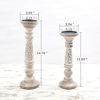 Buy Nikky Home Candle Holder Set Of 2 Home Decor Mango Wood Pillar Candle Stand Mantle Decor Centerpieces For Fireplace Living Or Dining Room Table Distressed White Online In Indonesia B08bz4p4gj