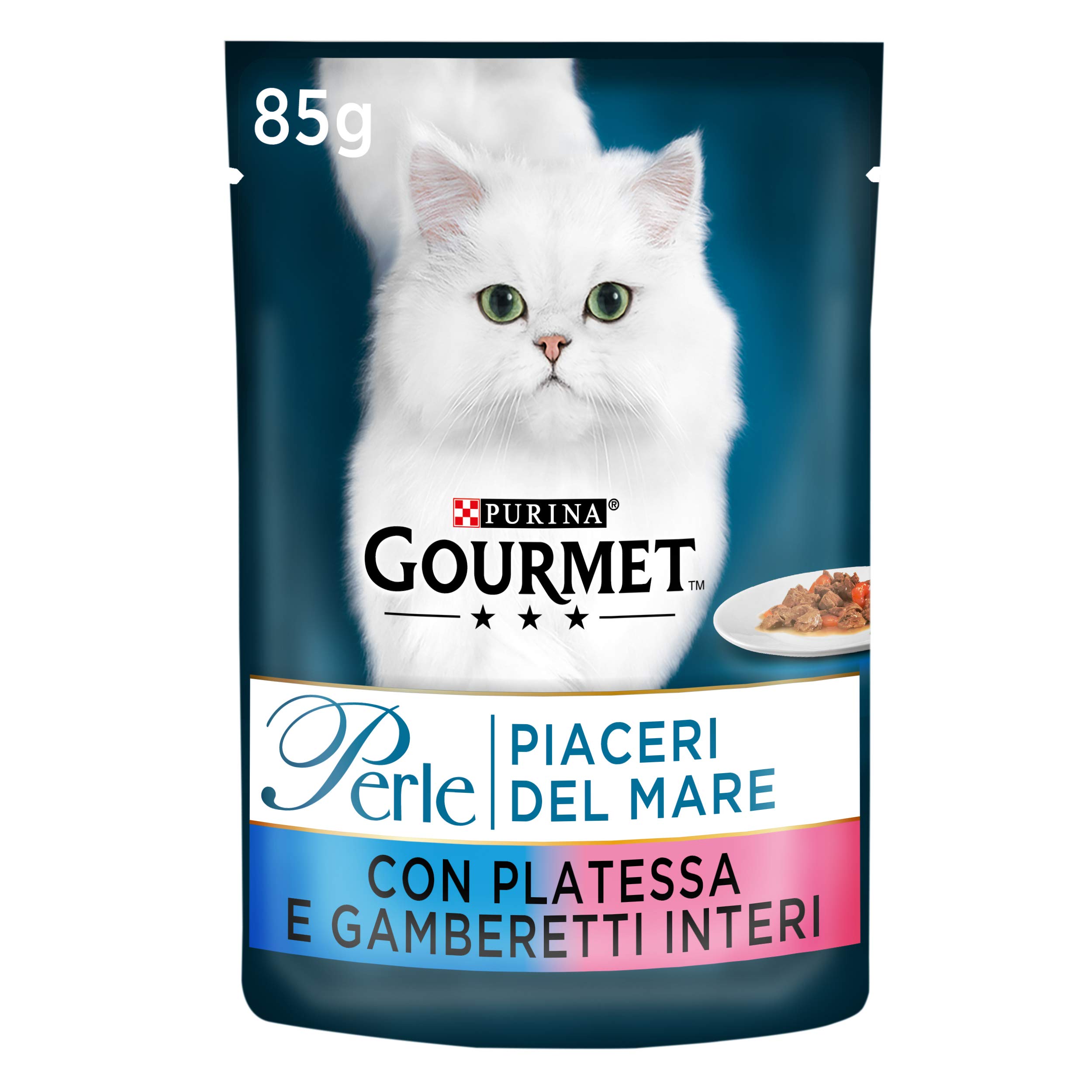 Gourmet Perle Food for the entire Cat, Pleasures of the Sea with Plaice and Shrimp, 85 g – Pack of 24