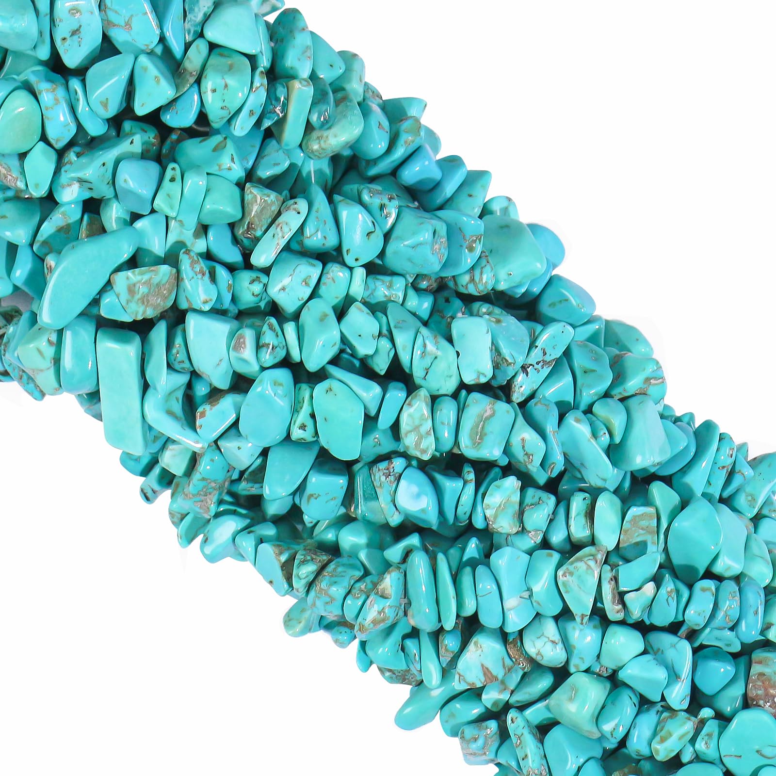 260pcs Natural Blue Turquoise Crystal Beads Chips 5mm to 8mm Irregular Gemstone Beads with Holes DIY for Bracelet Necklace Earrings Jewellery Making Craft 32 inch
