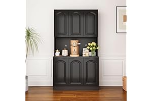 QEIUZON Kitchen Pantry Storage Cabinet, 71" Kitchen Buffet Cabinet with Buffet Cupboard 6 Doors & 6 Shelves, Storage Cabinet Microwave Stand with Drawer for Home Kitchen, Black