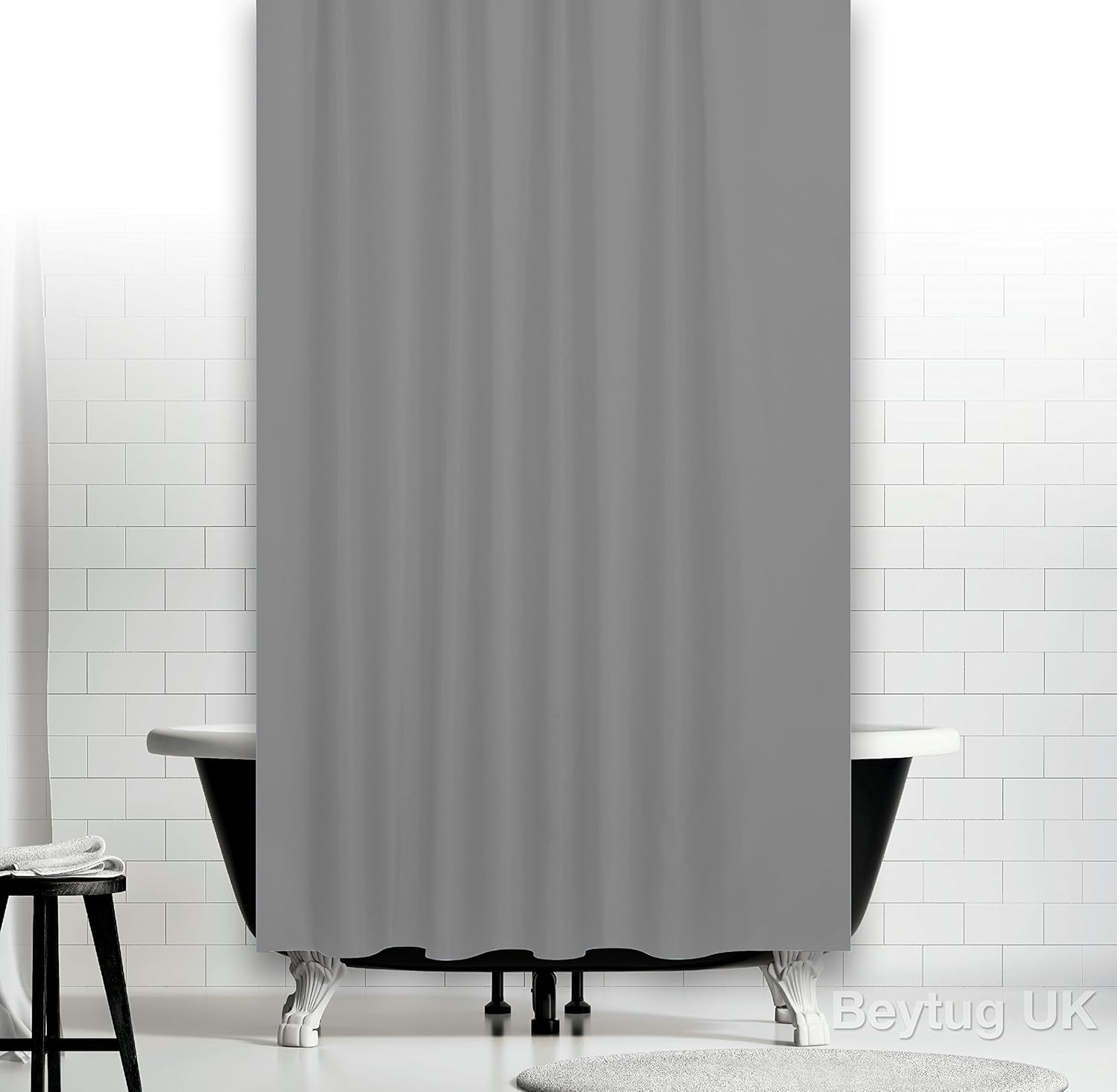Plain Grey Fabric Shower Curtain Extra Wide And Long 240 X 200cm