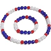 Baseball Necklace 18in Baseball Chain and Bracelet Set Beaded Necklace Pollyanna for Men Women Bling Rhinestone Drip