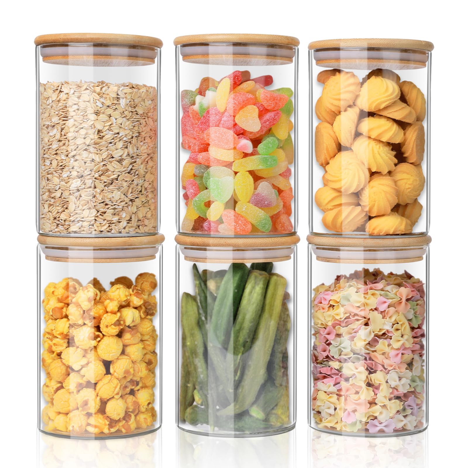 Photo 1 of YUNCANG Glass Food Storage Jars 37oz [Set of 6],Clear Glass Food Storage Containers with Airtight Bamboo Lid Stackable Kitchen Canisters for Candy,Cookie,Rice,Sugar,Flour,Pasta