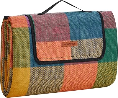 SONGMICS GCM50K Picnic Blanket 195 x 150 cm Insulated Waterproof Red Green