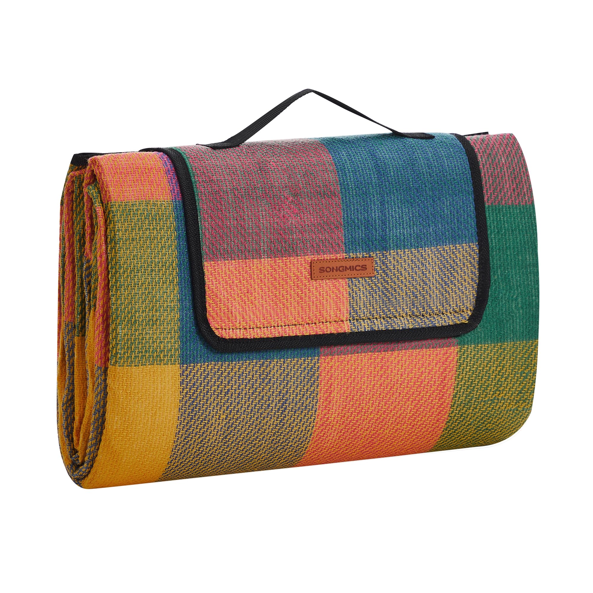 SONGMICS GCM50K 195 cm x 150 cm Picnic Blanket, Insulated, Waterproof, Red+green+orange