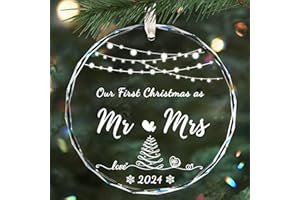 OLICARD Wedding Gifts for Couples 2024, Crystal First Christmas Married Ornaments, Our First Christmas as Mr Mrs Ornament with Gift Box, Bridal Shower Gift for Bride, Newlywed