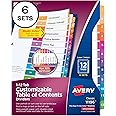 Avery 12 Tab Dividers for 3 Ring Binders, Customizable Table of Contents, Multicolor Tabs, 6 Sets (11196)
