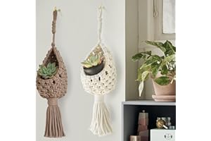 IOWER Macrame Wall Hanging Boho Decor Set of 2 Handmade Hanging Accents White & Cream Coffee Color Decorative Woven Wall Art for Living Room or Home Décor