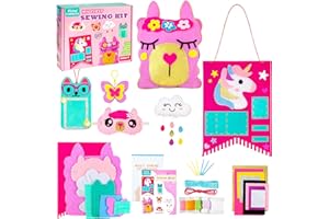 Flying Childhood Soft Felt Sewing Kit for Kids Arts & Crafts, 6 Easy DIY Stuffed Animal Dolls and Plush Pillow, Instructions, Gifts for Girls 6-12, Embroidery Kit for Learn Sew