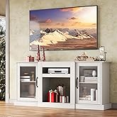 WLIVE Farmhouse TV Stand for 65 inch TV, 58" Entertainment Center with Storage Cabinets, Open Shelves TV Console for Living Room and Bedroom, White
