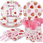 175 Pcs Strawberry Plates and Napkins, Berry First Birthday Decor Strawberry Paper Plates Napkins Cups for Berry First Birthday Party Supplies, Serve 25 Guests