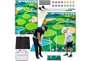 PUNIEAYI Golf Chipping Game Velcro Golf Hitting Mat Golf Training Mat for Adults Golf Training Aid Equipment for Indoor Golf Outdoor Game Golf Practice Mat with 2Pcs Clubs, 20 Balls