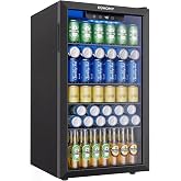 EUHOMY 130 Can Mini Fridge, Beverage Refrigerator with Glass Door, Black | 3.2 Cu.ft Capacity, 37&deg;F to 61&deg;F, Compressor Cooling, Digital Temperature Control, Removable Shelves, Home Bar Office Use