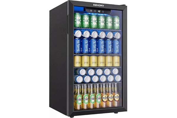 EUHOMY Mini Fridge 130 Can Beverage Refrigerator Cooler Glass Door for Soda Wine Beer, Beverage Cooler for Home, Bar, Office with Digital Temperature Control Removable Shelves, Black