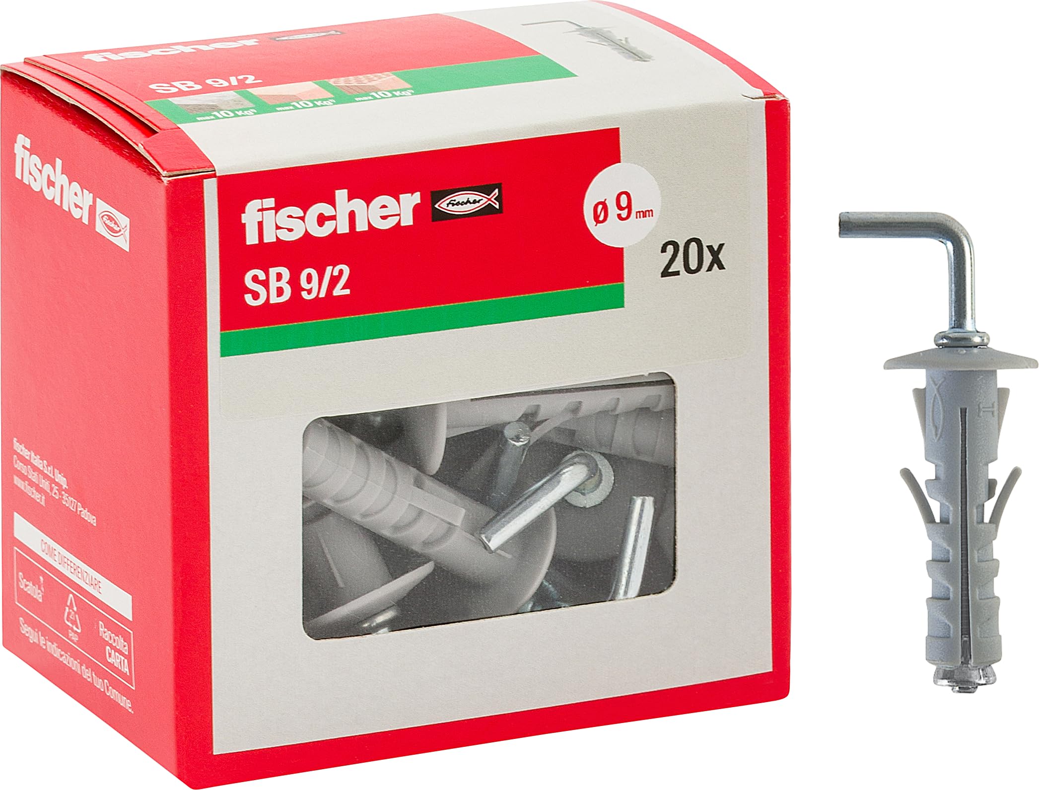 Fischer 508232 Dowels with Long Hook, Grey, 9 mm
