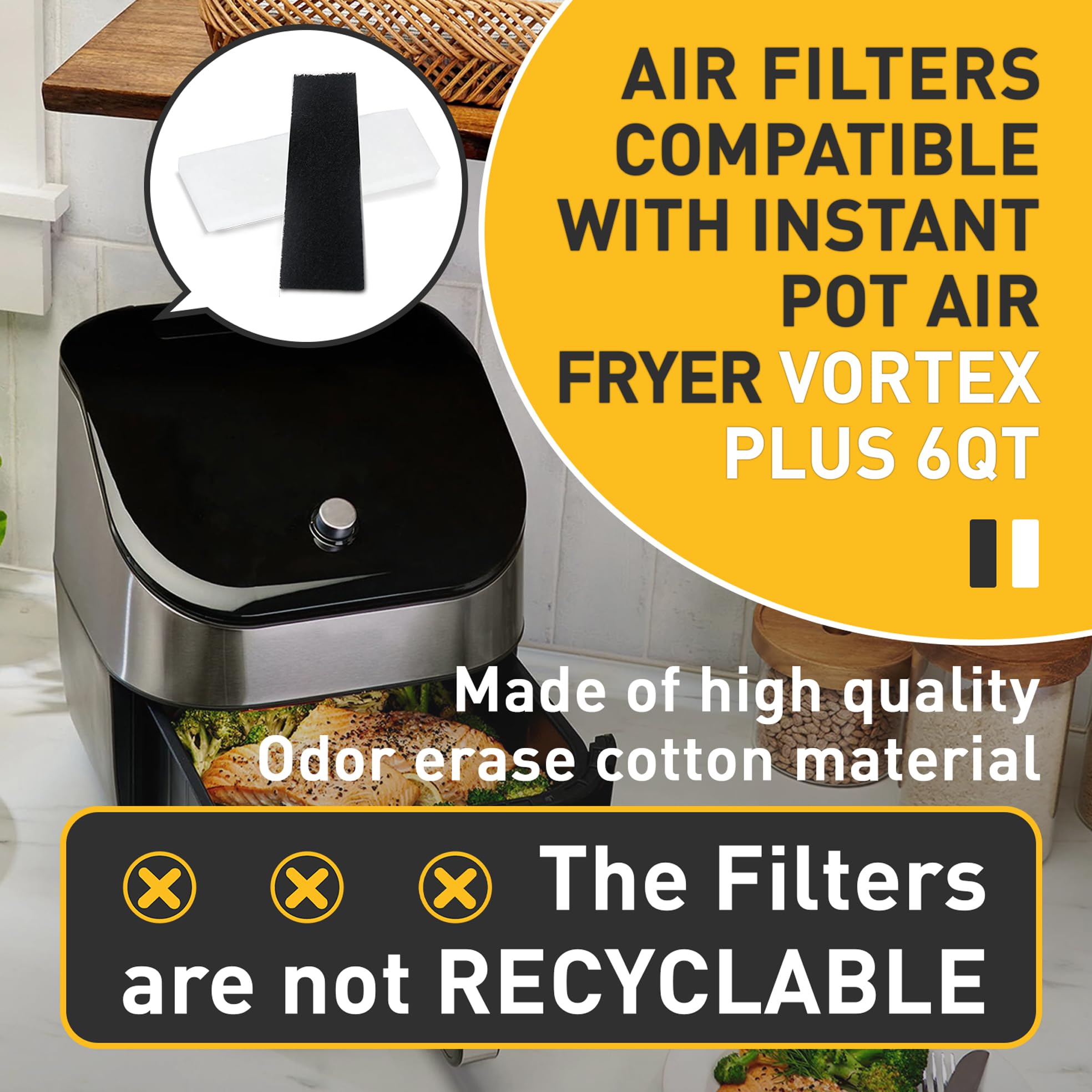 12 Pcs Charcoal and Oil Vapor Air Fryer Replacement Filters for 6QT Instant Vortex Plus Air Fryer with ClearCook and OdorErase, Air Fryer Accessories Replacement Odor Erase Air Filters