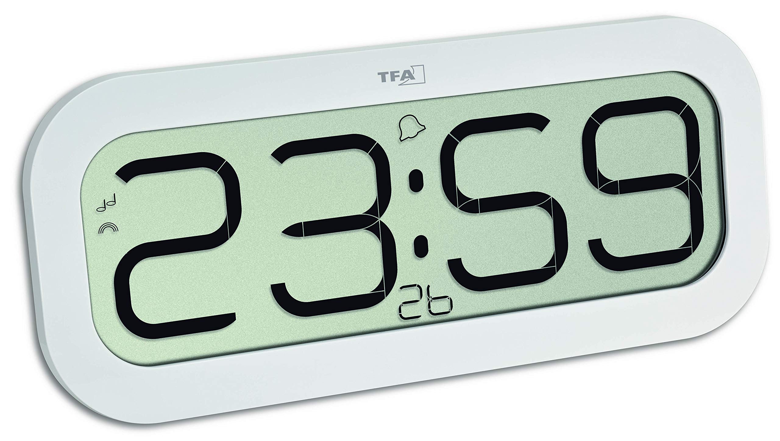 TFA Dostmann Digital radio-controlled clock BimBam, 60.4514.02, with hourly chime (Big Ben, bells, birds, cuckoo, singing bowl), large display, white