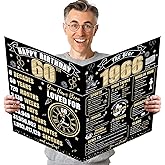 Turypaty Large 60th Birthday Card With Envelope for Men Women, 1966 Black Gold Happy 60th Birthday Giant Guest Signature Book Gifts, Big Vintage 1966 60 Greeting Card Decoration Party Supplies
