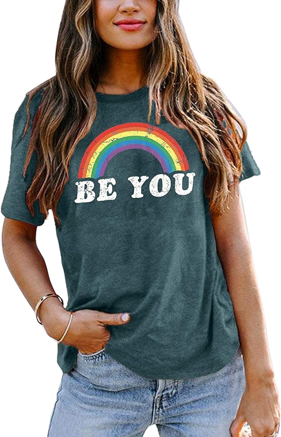 Rainbow Shirt Women Pride Shirt Rainbow Graphic Tees Shirts Letter