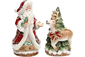 CG Fine Ceramic Victorian Santa with Reindeer Christmas Tree Salt & Pepper Shakers Set, 4 3/8" H …