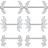 Lcolyoli 14G Surgical Steel Nipple Rings Diamond Nipple Shield Barbell Ring Staight Bar Nipplerings Body Piercing Jewelry for Women Men