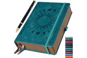 HwxBen Journal Notebook for Women/Men, Daily for Classic Lined Writing,360 Pages Leather Hardcover with Vintage Sun & Moon Design, Seagreen, B5 (7.7'' x 10'')