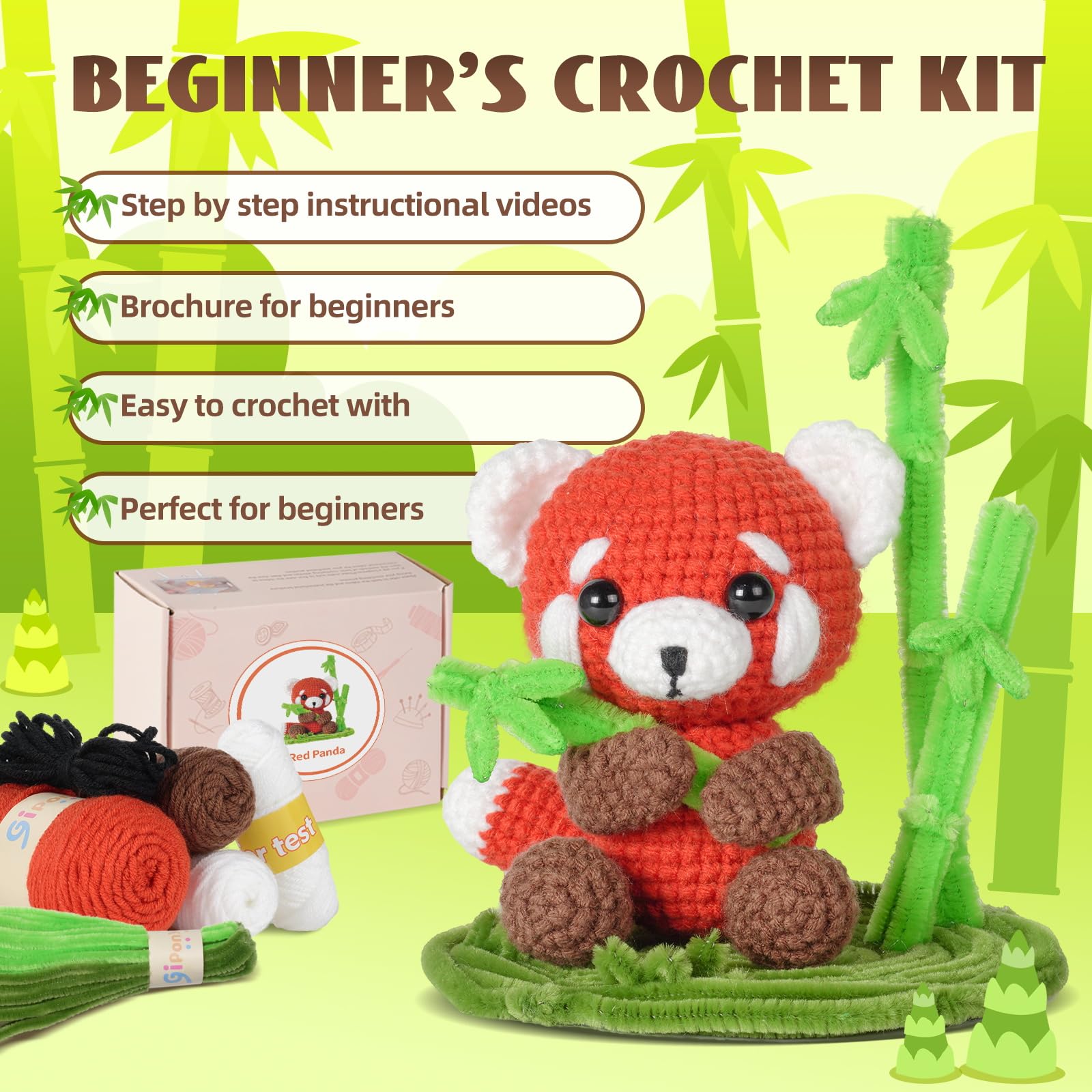 Gipony Crochet Kit for Beginners, Crochet Animal Kits, Crocheting Kit for Starters, Learn to Crochet with Step-by-Step Video Tutorials, Beginner Crochet Kit for Adults(Panda)