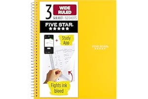 Five Star Spiral Notebook + Study App, 3 Subject, Wide Ruled Paper, 8" x 10-1/2", 150 Sheets, Fights Ink Bleed, Water Resistant Cover, Harvest Yellow (73463)