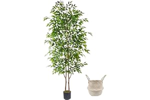 Warmplants 8ft Artificial Ficus Tree, 96” Realistic Ficus Leaves Large Fake Plant with Basket, Indoor Outdoor Potted Faux Tree for Home Garden Office House Livingroom Décor