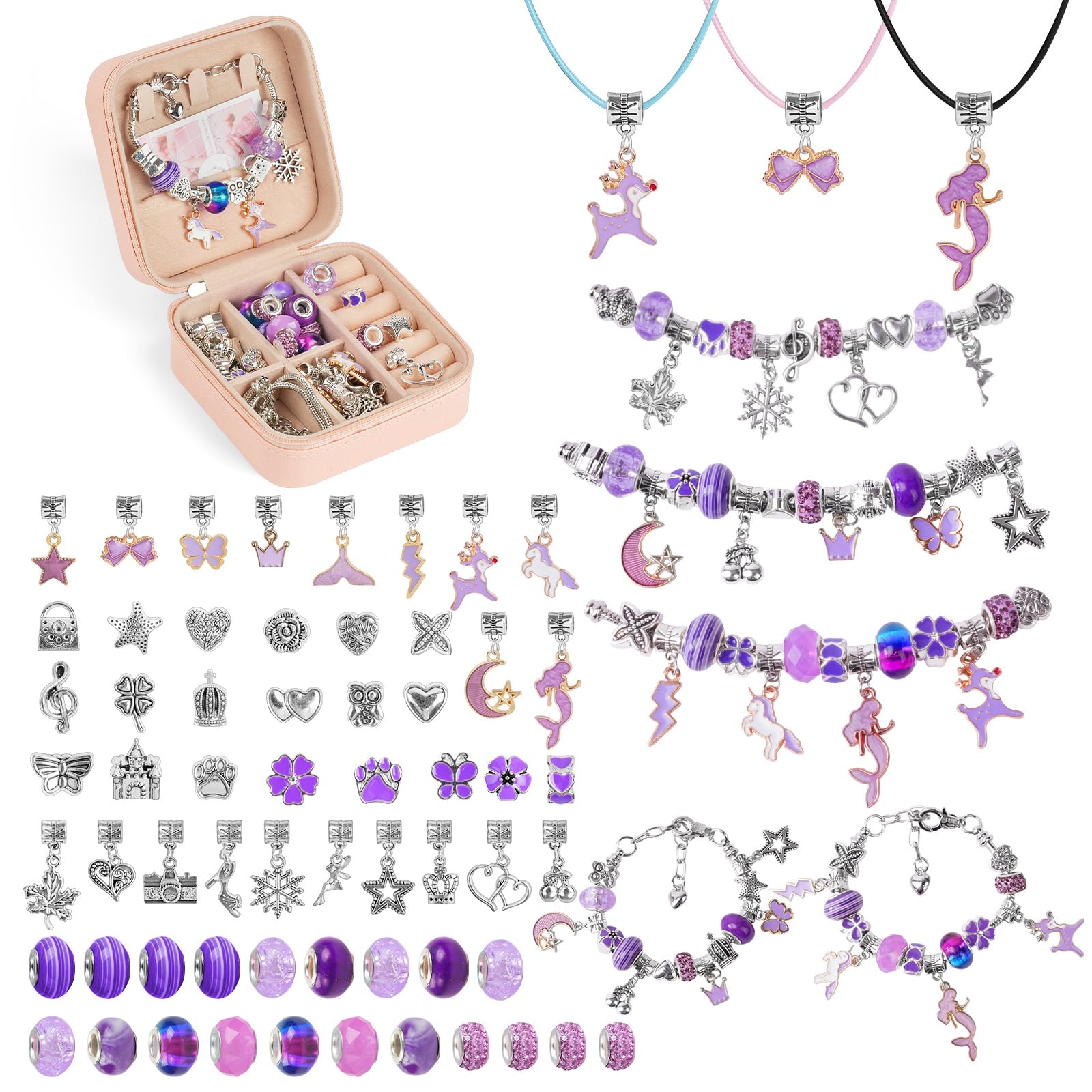 AUAUY Charm Bracelet Making Kit, 66pcs Gifts for Girls & Boys, Jewellery Making Kit, Arts and Crafts for Kids Age 5-10