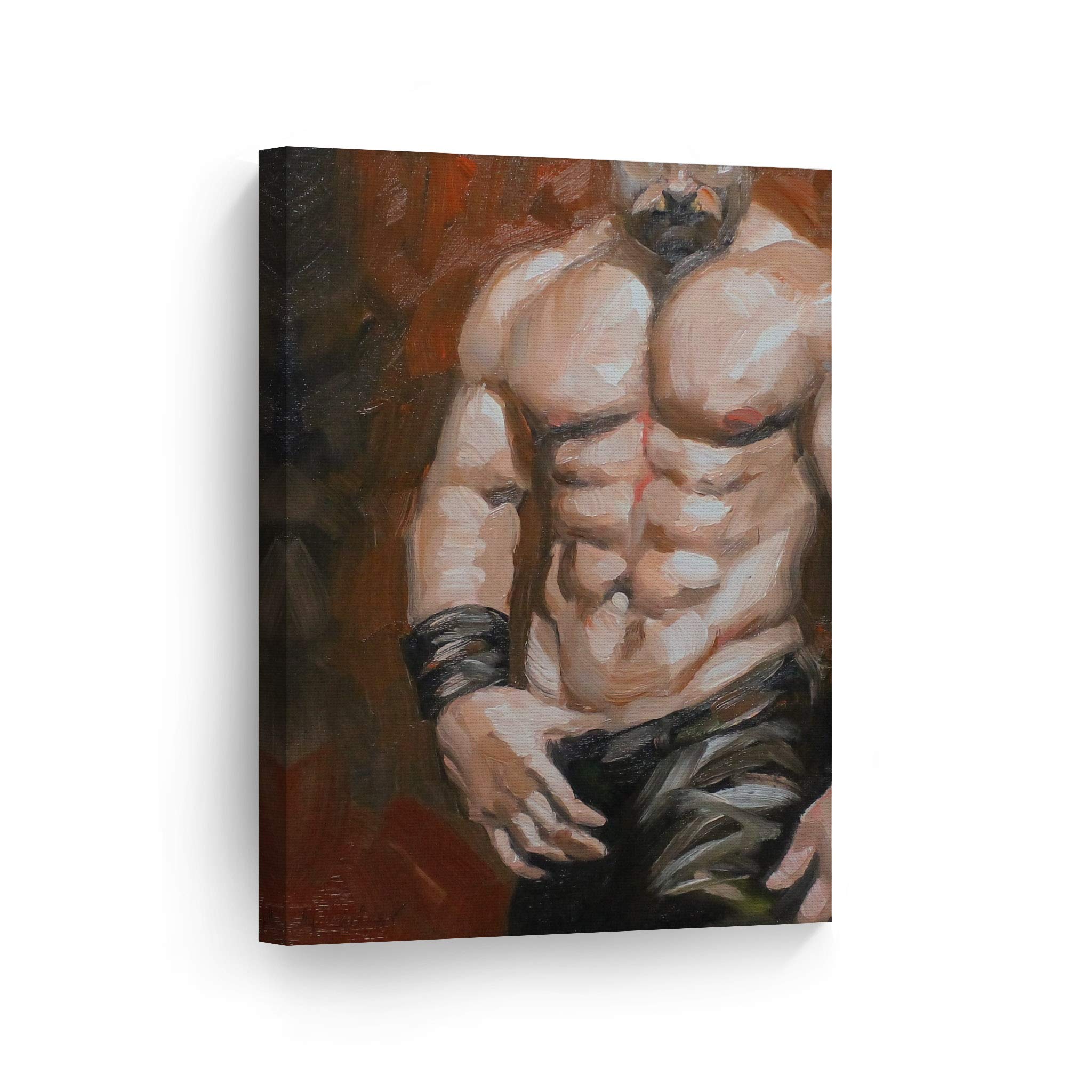 Smile Art Design The Smell of Sweat and Damp Leather by Kenney Mencher Canvas Print Sexy Muscular Man Oil Painting LGBT Half Nude Gay Art Living Room Decor Bedroom Wall Art Ready to Hang - 12x8