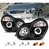 AmeriLite Projector Headlights Black for Mercedes-Benz C Class W203 - Passenger and Driver Side