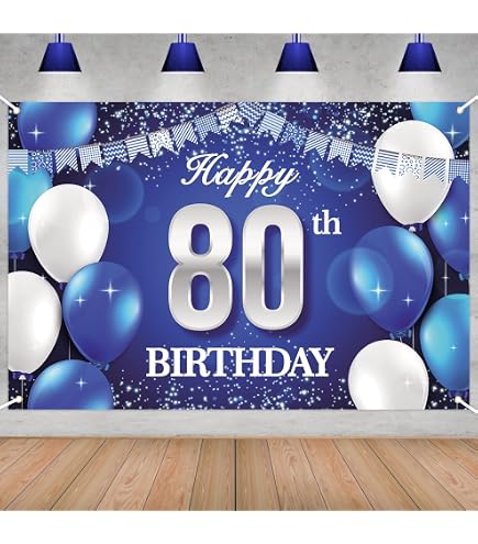 HAMIGAR Happy 80th Birthday Banner Backdrop - 6x4ft Black Silver Party Decor For Women Men