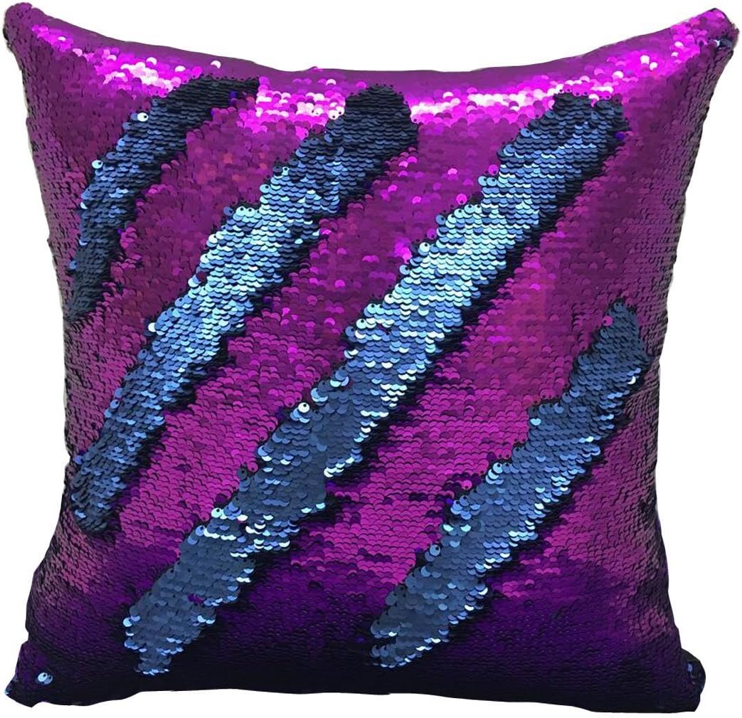 Magstonee 16"x16" Mermaid Pillow Case with Magic Mermaid Sequin, Reversible Cushion Covers Sequins Dorm Room Decor for Sofa Comfy (Blue + Purple)