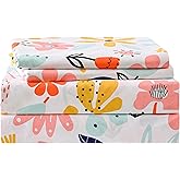Yibeizi Floral Sheet Set King, Cute Flower Boho Pattern Bed Sheets Microfiber Bedding Sheets & Pillowcases Soft 15" Extra Deep Pocket Fitted Bedsheet 4 Piece