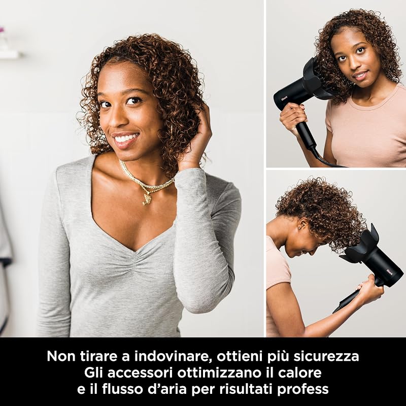 STYLE iQ Asciugacapelli e Styler per Capelli a Ioni 3 in 1, con Spazzola, Diffusore per Ricci e Concentratore, Asciugatura Veloce, Senza Danni, Impostazioni Automatiche, Nero/Oro Rosa, HD120EU