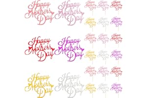 Cagemoga 24 Pack Happy Mother's Day Cake Topper Mother's Day Glitter Cupcake Decoration for Mother's Day Mom's Birthday Party Supplies, 6 Colors