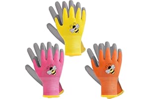 Joottuan 3 Pairs Kids Gardening Gloves Yard Work Gloves Children Rubber Coated Gloves for Youth Toddlers Boys Girls