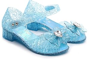 JIOMIJIOMI Princess Sandals for Toddler Costumes Jelly Shoes Girls Dress Flats Mary Jane Cosplay Birthday Party Frozen Inspired Elsa Dance Summer Beach Size 9 Snow Queen Glitter Soft