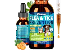 Woyamay 4-IN-1 Flea and Tick Prevention Drops for Dogs and Cats, Natural Cat & Dog Flea and Tick Treatment, Supports Flea Defense, Gut Health, Skin & Coat Nourishment, and Immune Support, Bacon Flavor