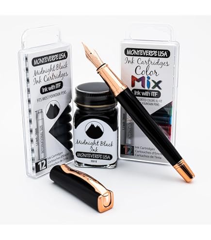 Monteverde Mountain Of The World Fountain Pen Gift Set - Ruby Color Fine Nib With Bottled Ink