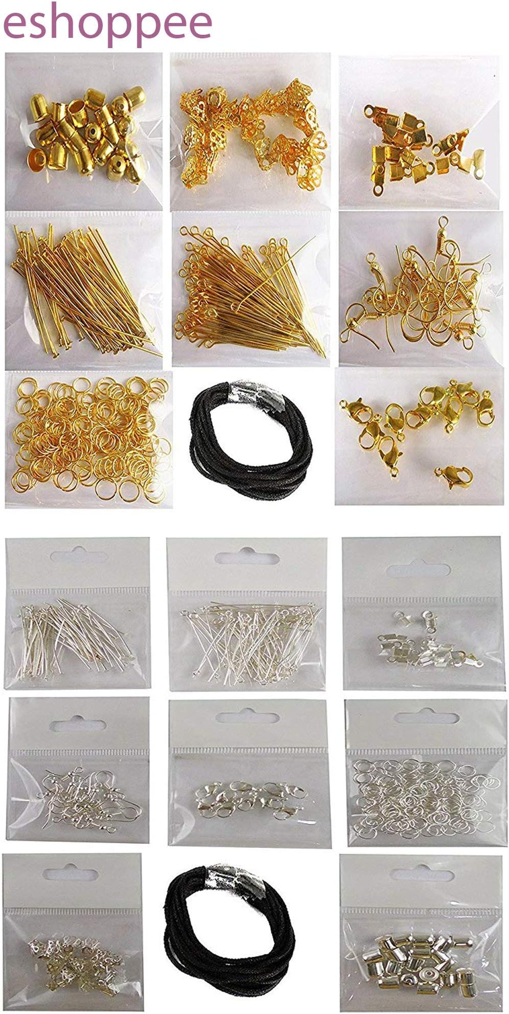 eshoppee Set of Golden and Silver Jewellery Making Fitting Kit includes Lobster Claps, Jump Ring, Keel, Kunda, Earring, Necklace, Chhalle, Cap